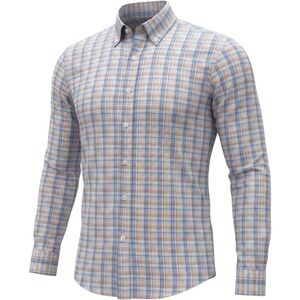 Orvis Mens Long Sleeve Plaid‎ Button Down Shirt Blue Orange 100% Cotton 2XFM XXL